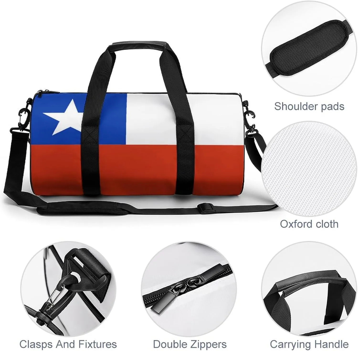Chile Flag Sports Gym Bag for Boys Girls with Wet Pocket Travel Duffel Tote