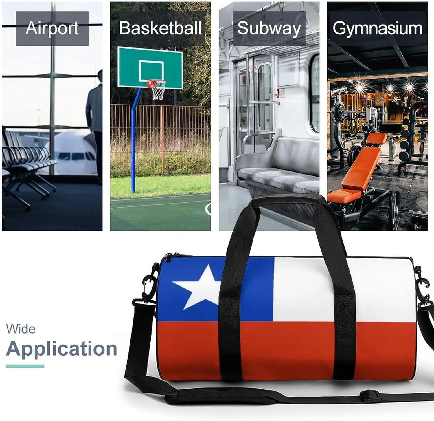 Chile Flag Sports Gym Bag for Boys Girls with Wet Pocket Travel Duffel Tote