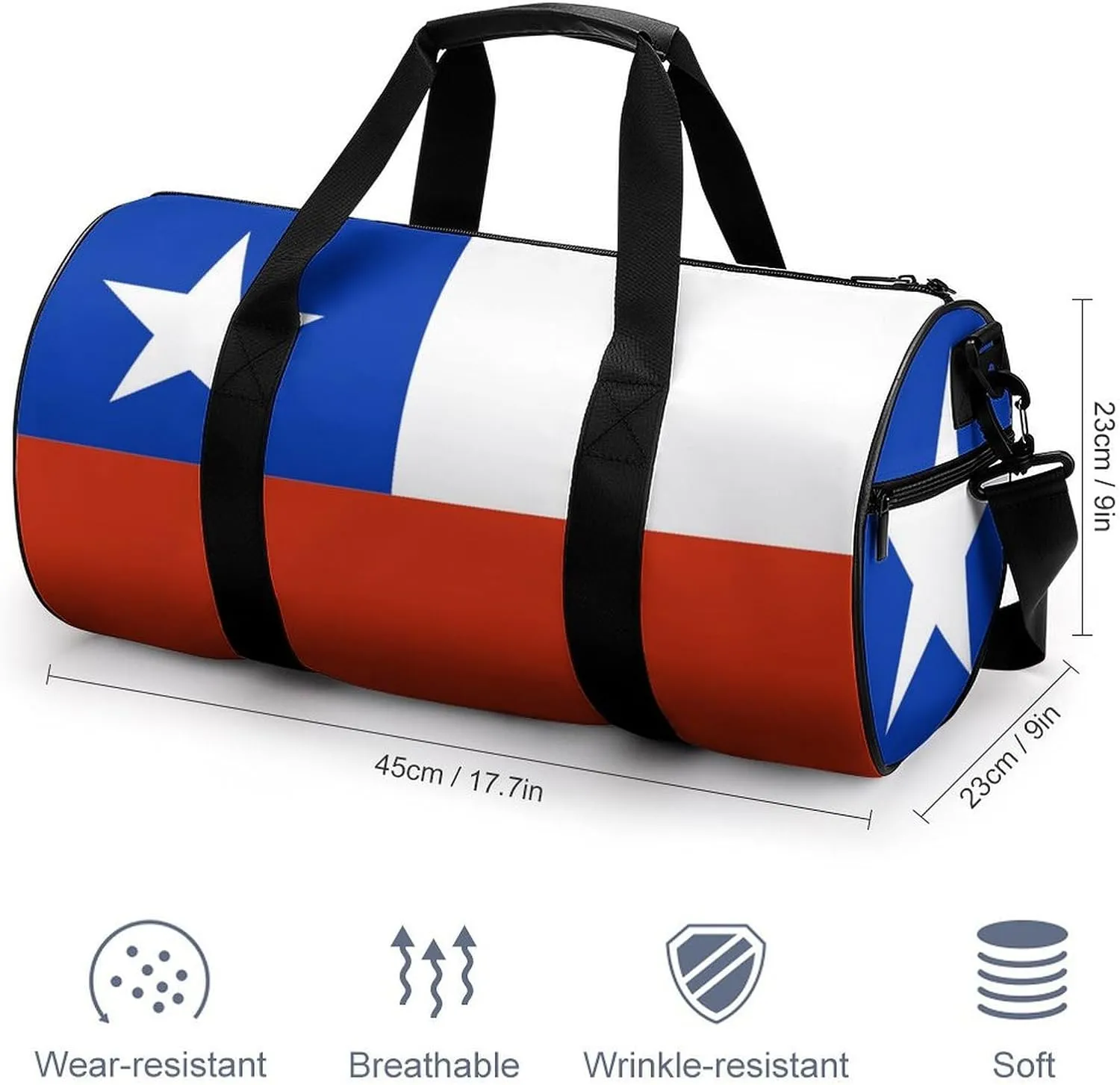 Chile Flag Sports Gym Bag for Boys Girls with Wet Pocket Travel Duffel Tote