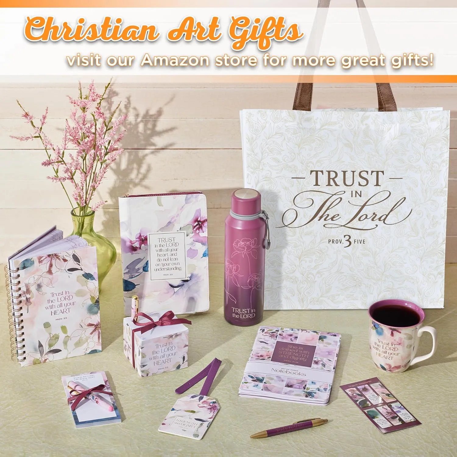 Christian Art Gifts Reusable Fashion Shopping Tote Bag for Women: Trust in the Lord - Proverbs 3:5 Inspirational Bible Verse Durable Handbag for Travel, Groceries, Books, Supplies, White/Beige/Brown