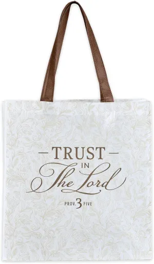 Christian Art Gifts Reusable Fashion Shopping Tote Bag for Women: Trust in the Lord - Proverbs 3:5 Inspirational Bible Verse Durable Handbag for Travel, Groceries, Books, Supplies, White/Beige/Brown