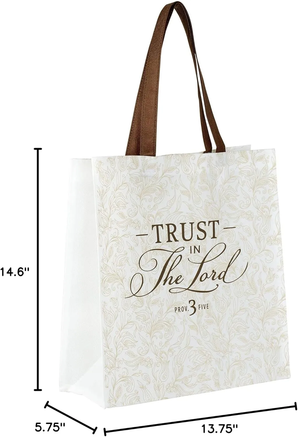Christian Art Gifts Reusable Fashion Shopping Tote Bag for Women: Trust in the Lord - Proverbs 3:5 Inspirational Bible Verse Durable Handbag for Travel, Groceries, Books, Supplies, White/Beige/Brown