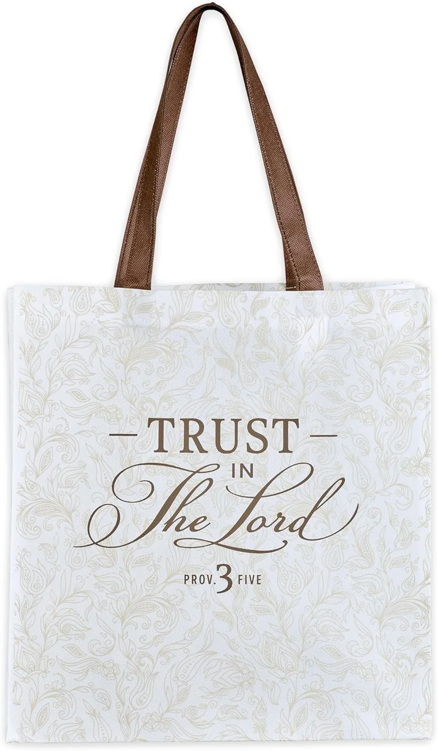 Christian Art Gifts Reusable Fashion Shopping Tote Bag for Women: Trust in the Lord - Proverbs 3:5 Inspirational Bible Verse Durable Handbag for Travel, Groceries, Books, Supplies, White/Beige/Brown