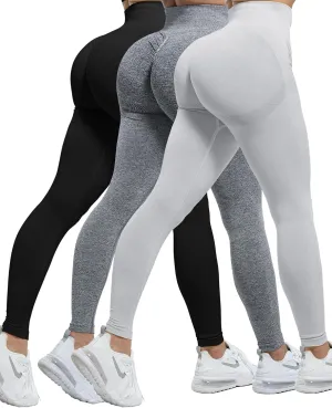 CHRLEISURE 3 Piece Workout Leggings Sets for Women, Gym Scrunch Butt Butt Lifting Seamless Leggings