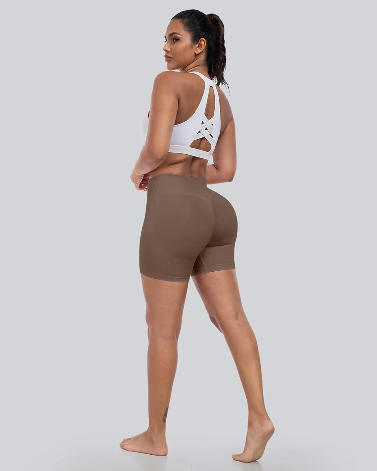 CHRLEISURE Workout Gym Biker Shorts, High Waisted Butt Lifting Scrunch Butt Sports Seamless Shorts Sets 4 Piece
