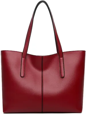 Classic Leather Tote Bag, Large Capacity Shoulder Handbag for Women, Available in Black, Green, Red, Silver