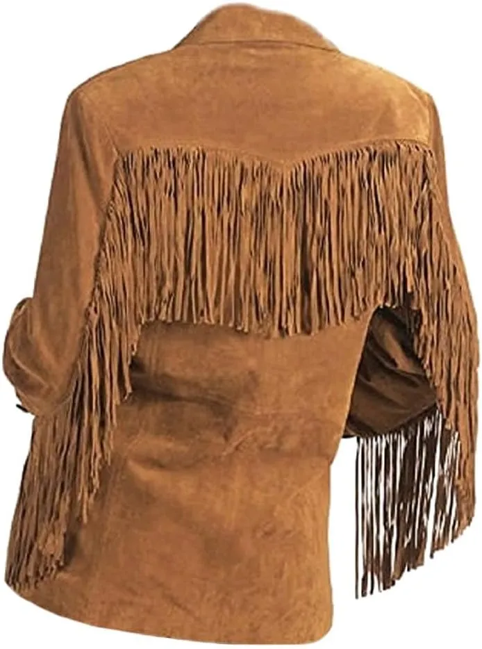 Classyak Women's Fashion Stylish Suede Leather Fringed Jacket