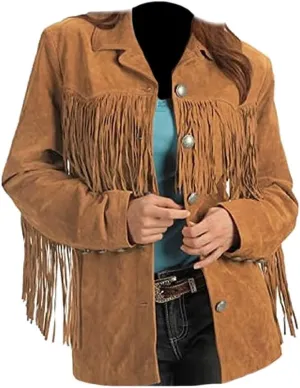 Classyak Women's Fashion Stylish Suede Leather Fringed Jacket