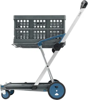 CLAX® The Original | Made in Germany | Multi use Functional Collapsible Carts | Mobile Folding Trolley | Shopping Cart with Storage Crate (Blue)