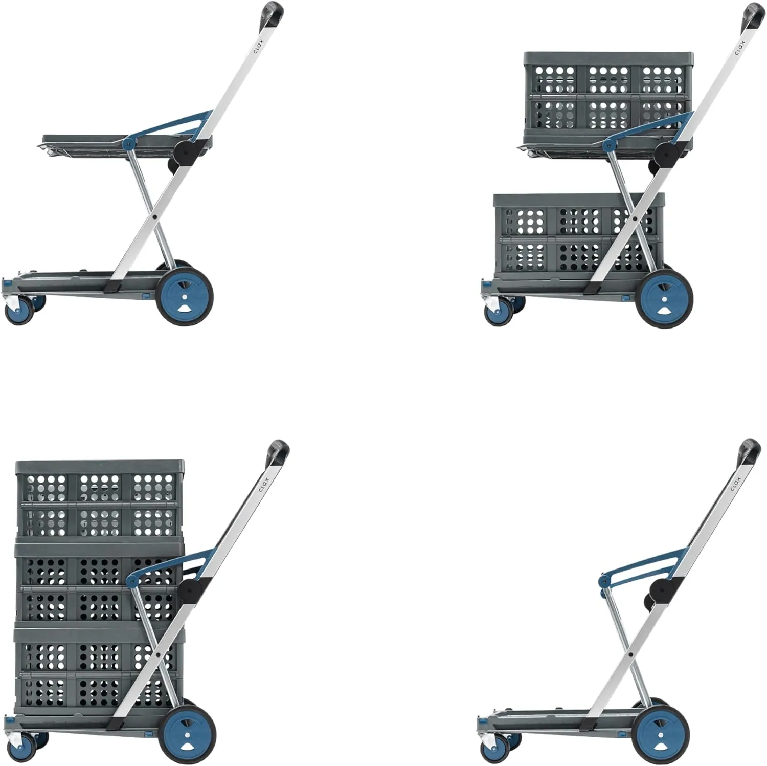 CLAX® The Original | Made in Germany | Multi use Functional Collapsible Carts | Mobile Folding Trolley | Shopping Cart with Storage Crate (Blue)