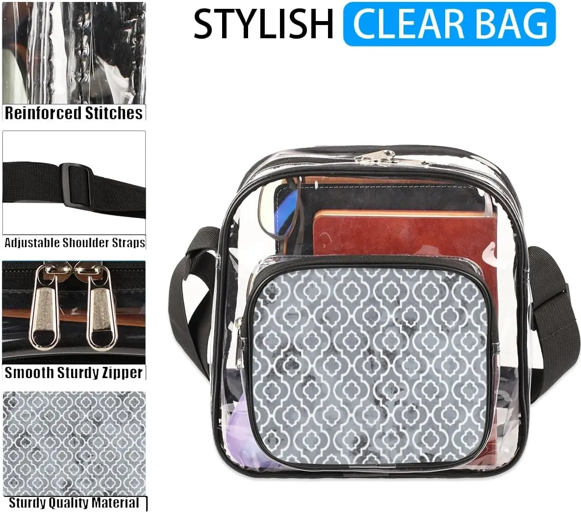 Clear Crossbody Bag Stadium Approved for Women and Men Transparent Messenger Shoulder Bag Clear Purse Bag