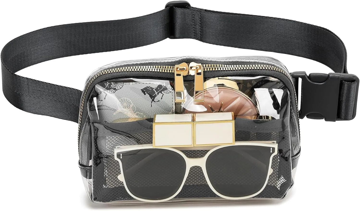 Clear Fanny Pack Belt Bag Stadium Approved for Women Men with Adjustable Strap Water-resistant Waist bag Clear Purse for Travel Workout Running Hiking(black)