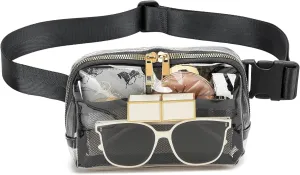 Clear Fanny Pack Belt Bag Stadium Approved for Women Men with Adjustable Strap Water-resistant Waist bag Clear Purse for Travel Workout Running Hiking(black)