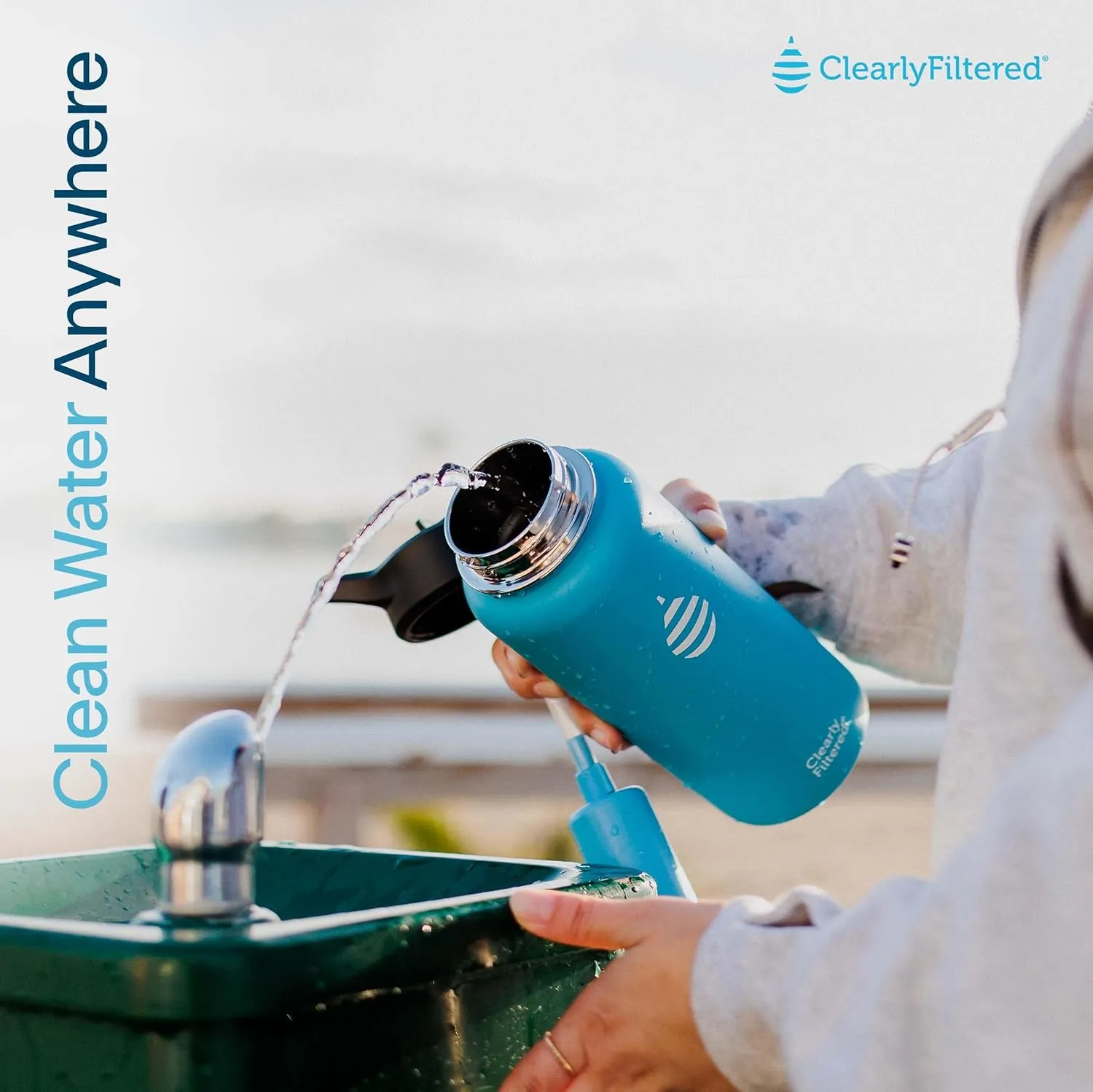 Clearly Filtered 32oz Water Bottle/Targets 220  Contaminants/Double-Wall Insulated Stainless Steel Filtered Water Bottle BPA/BPS-Free Phthalate-Free Filters Fluoride Lead Chlorine (Charcoal)