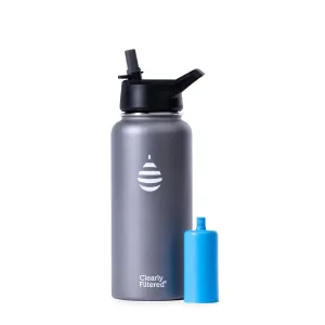 Clearly Filtered 32oz Water Bottle/Targets 220  Contaminants/Double-Wall Insulated Stainless Steel Filtered Water Bottle BPA/BPS-Free Phthalate-Free Filters Fluoride Lead Chlorine (Charcoal)