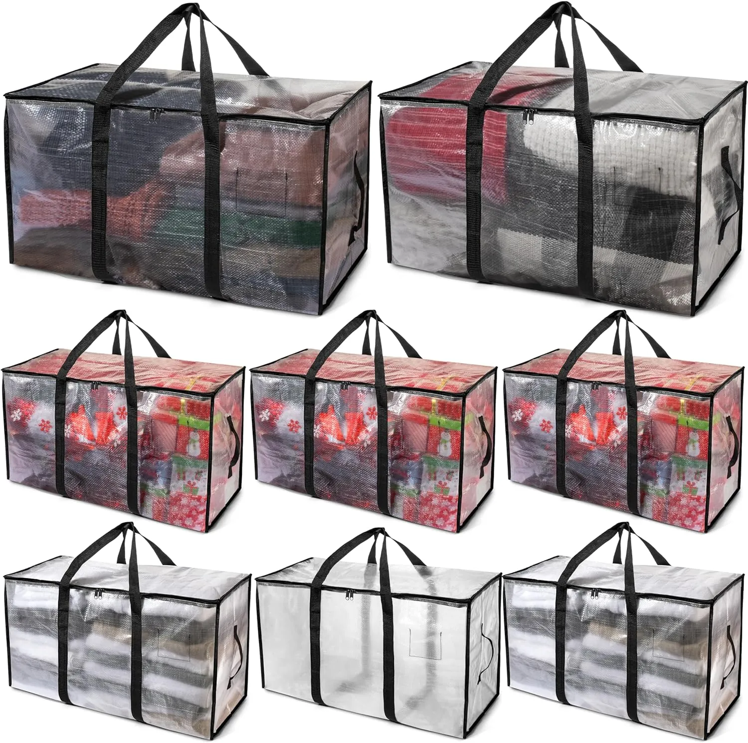ClearSpace Heavy Duty Moving Bags or Storage Bags – Clear Storage Bins with Lids, Large Moving Boxes with Backpack Straps & Zippers – Packing Bags & Moving Supplies for College Dorm, 8 Pack