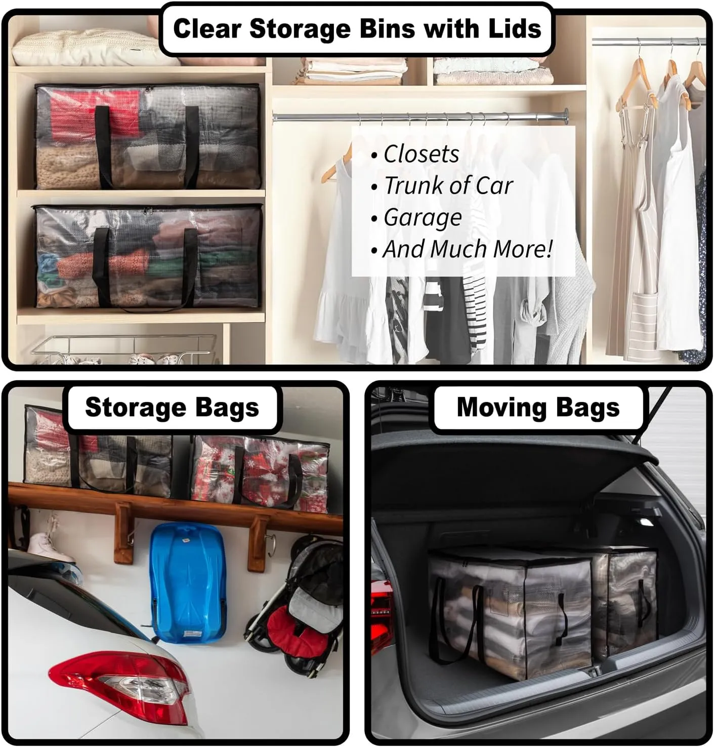 ClearSpace Heavy Duty Moving Bags or Storage Bags – Clear Storage Bins with Lids, Large Moving Boxes with Backpack Straps & Zippers – Packing Bags & Moving Supplies for College Dorm, 8 Pack