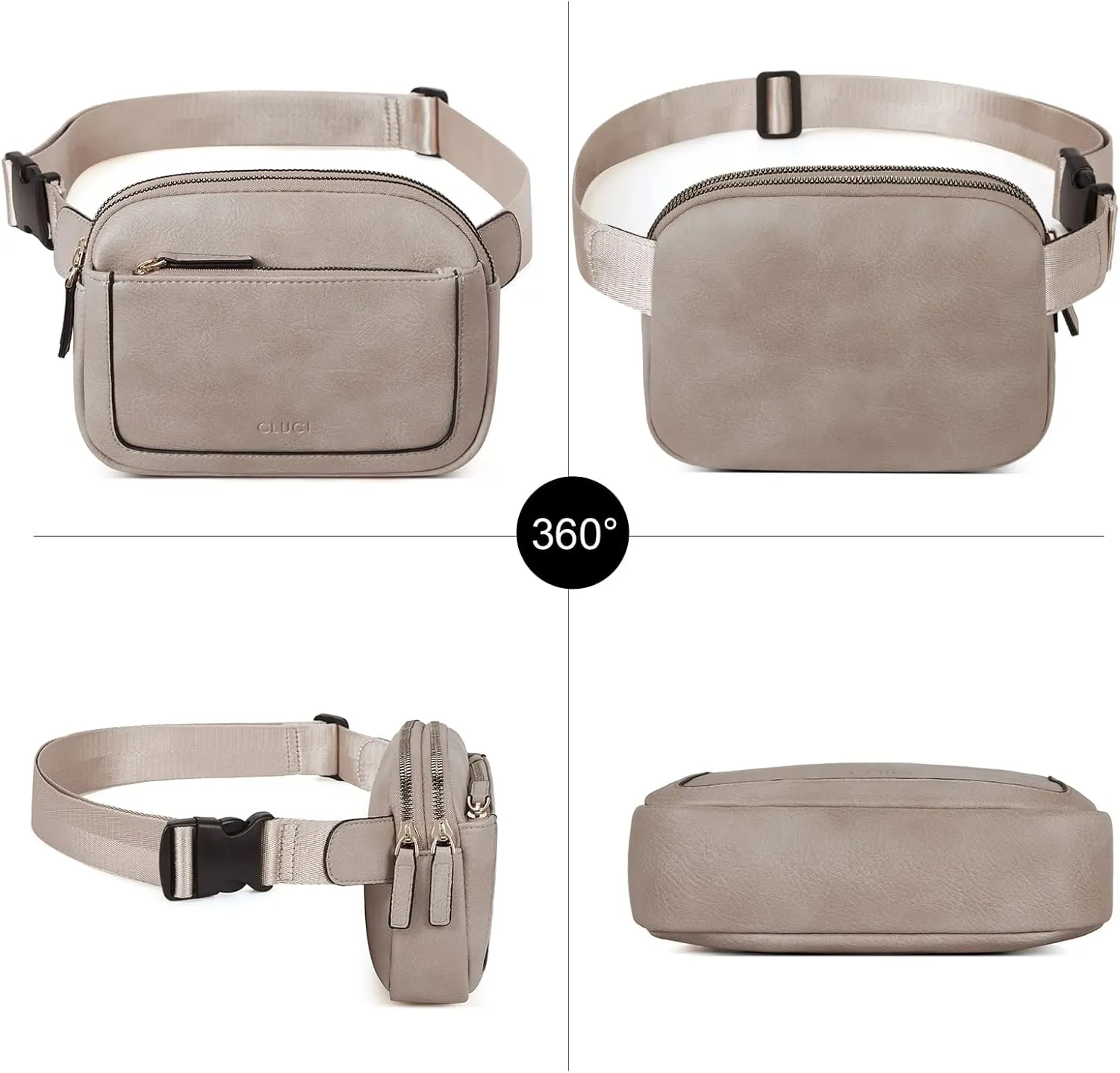 CLUCI Belt Bag for Women, Mini Everywhere Crossbody Waist Bag Adjustable Strap, Vegan Leather Women's Fanny Pack