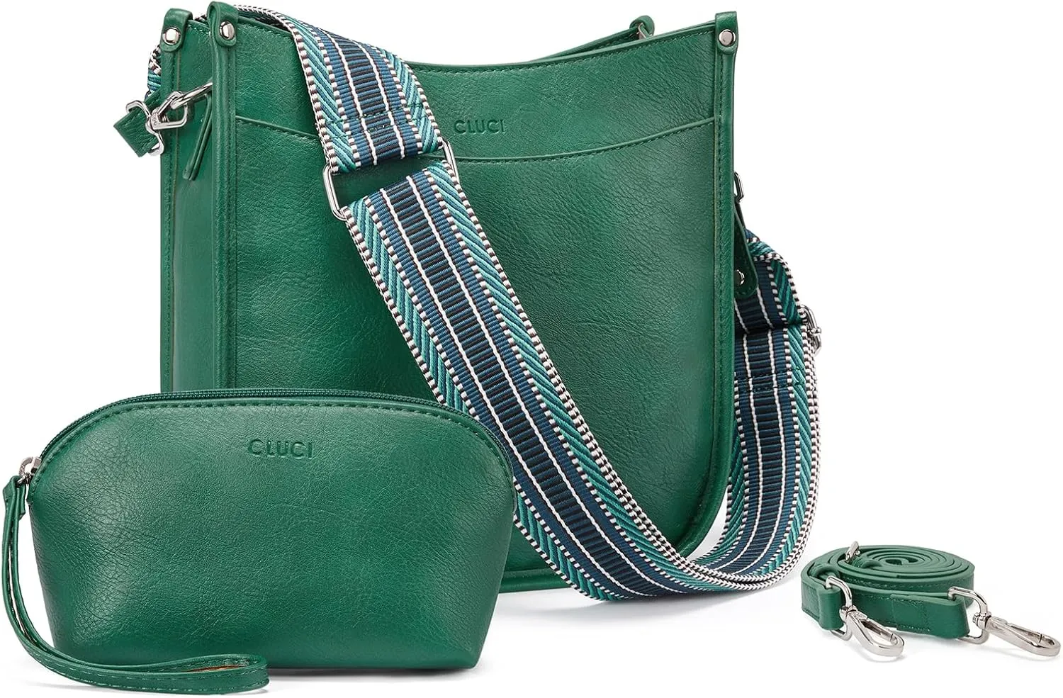 CLUCI Purses for Women, Vegen Leather Crossbody Bags for Woman Trendy, 2PCS Hobo Handbag with 2 Adjustable Guitar Strap