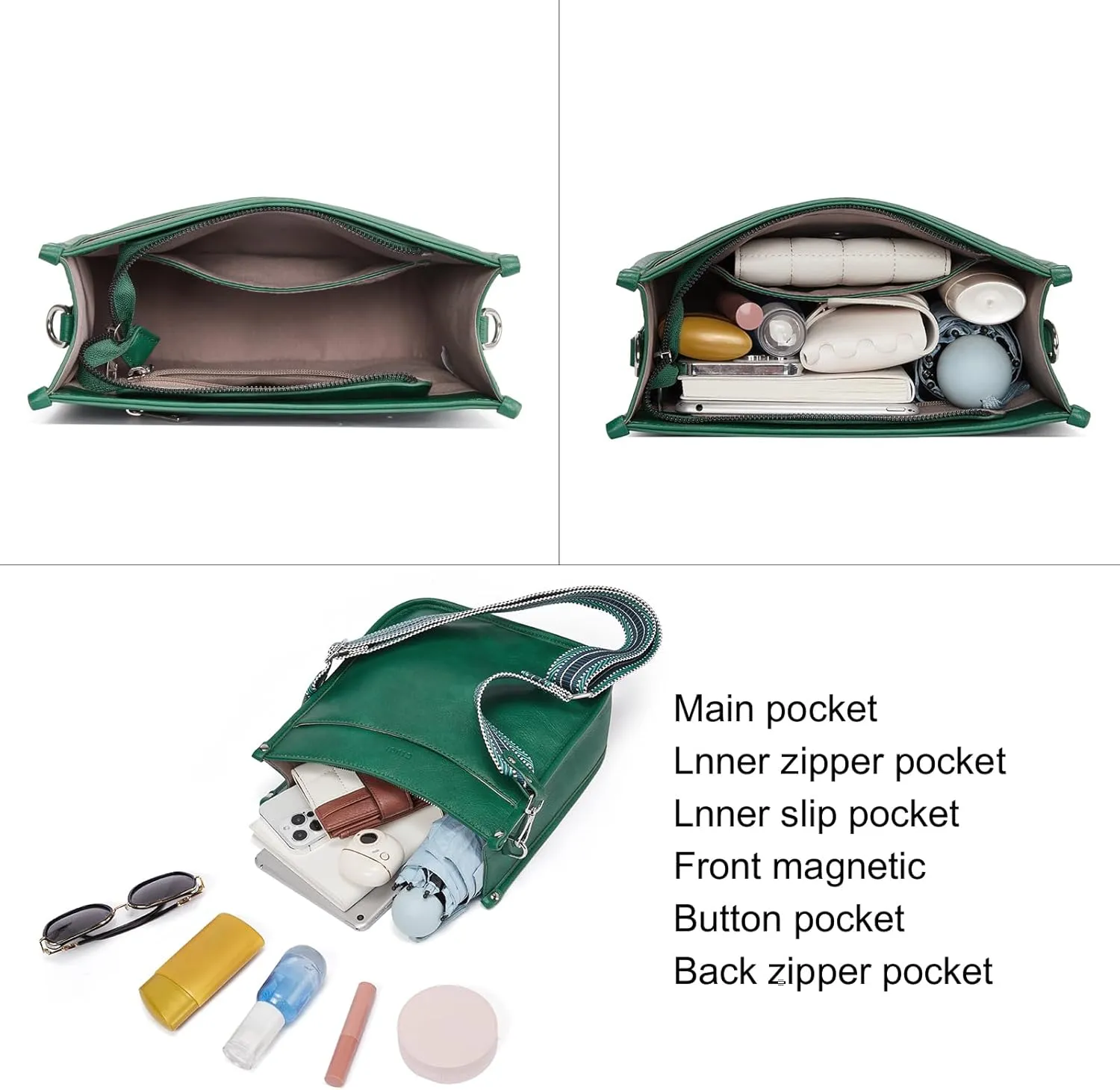 CLUCI Purses for Women, Vegen Leather Crossbody Bags for Woman Trendy, 2PCS Hobo Handbag with 2 Adjustable Guitar Strap