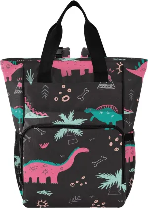 Colorful Dinosaurs Diaper Bag Backpack for Baby Boys Girls Multifunction Baby Essentials Travel Tote with Stroller Straps & Bottle Storage Nappy Changing Bag for Dads Moms Hiking Shopping Traveling