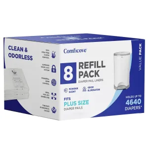 Comficove Refills Compatible with DEKOR PLUS Diaper Pails | 8 Pack | Extra Thick Diaper Pail Refill Liners | Fresh Scent | Easy to Replace and Dispose of Diaper Bag | Odorless Baby Diapers Disposal