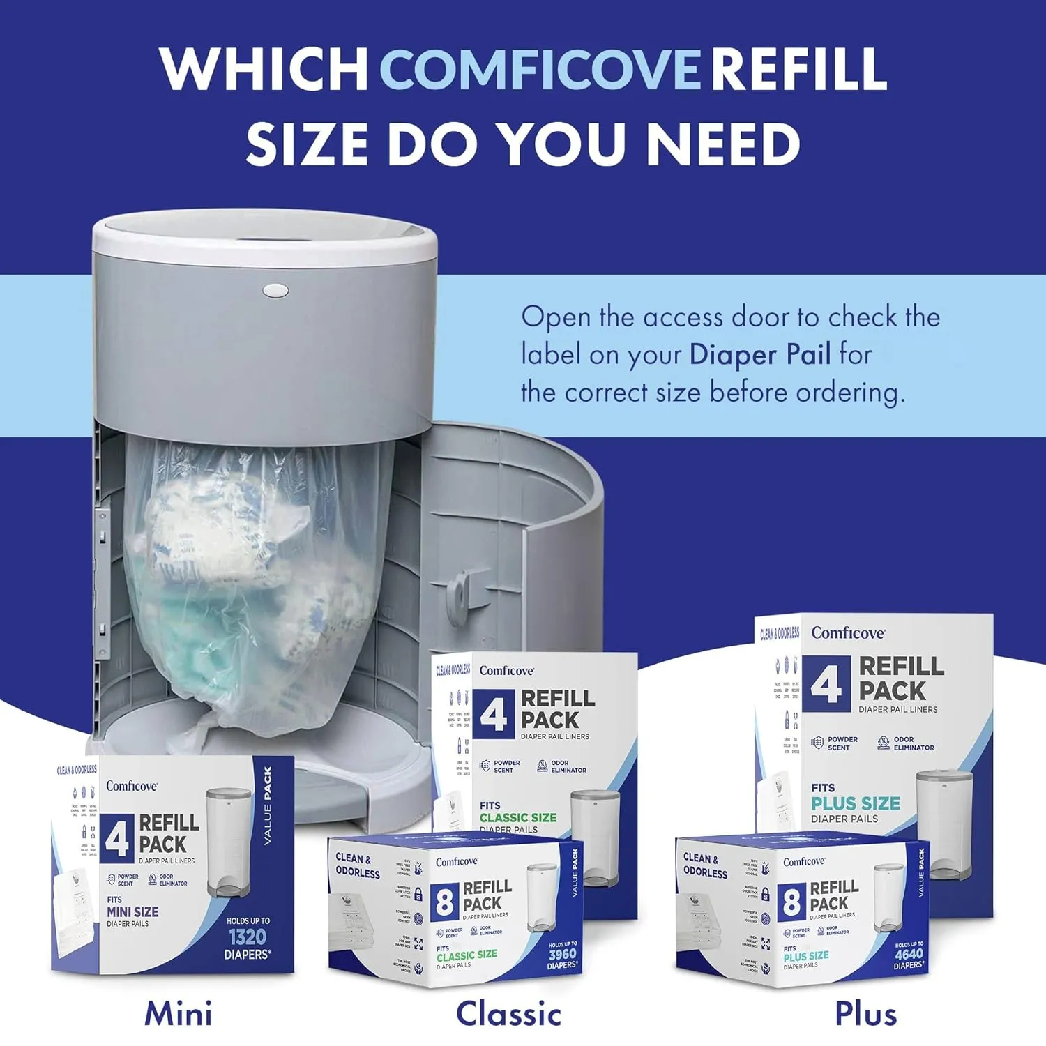Comficove Refills Compatible with DEKOR PLUS Diaper Pails | 8 Pack | Extra Thick Diaper Pail Refill Liners | Fresh Scent | Easy to Replace and Dispose of Diaper Bag | Odorless Baby Diapers Disposal