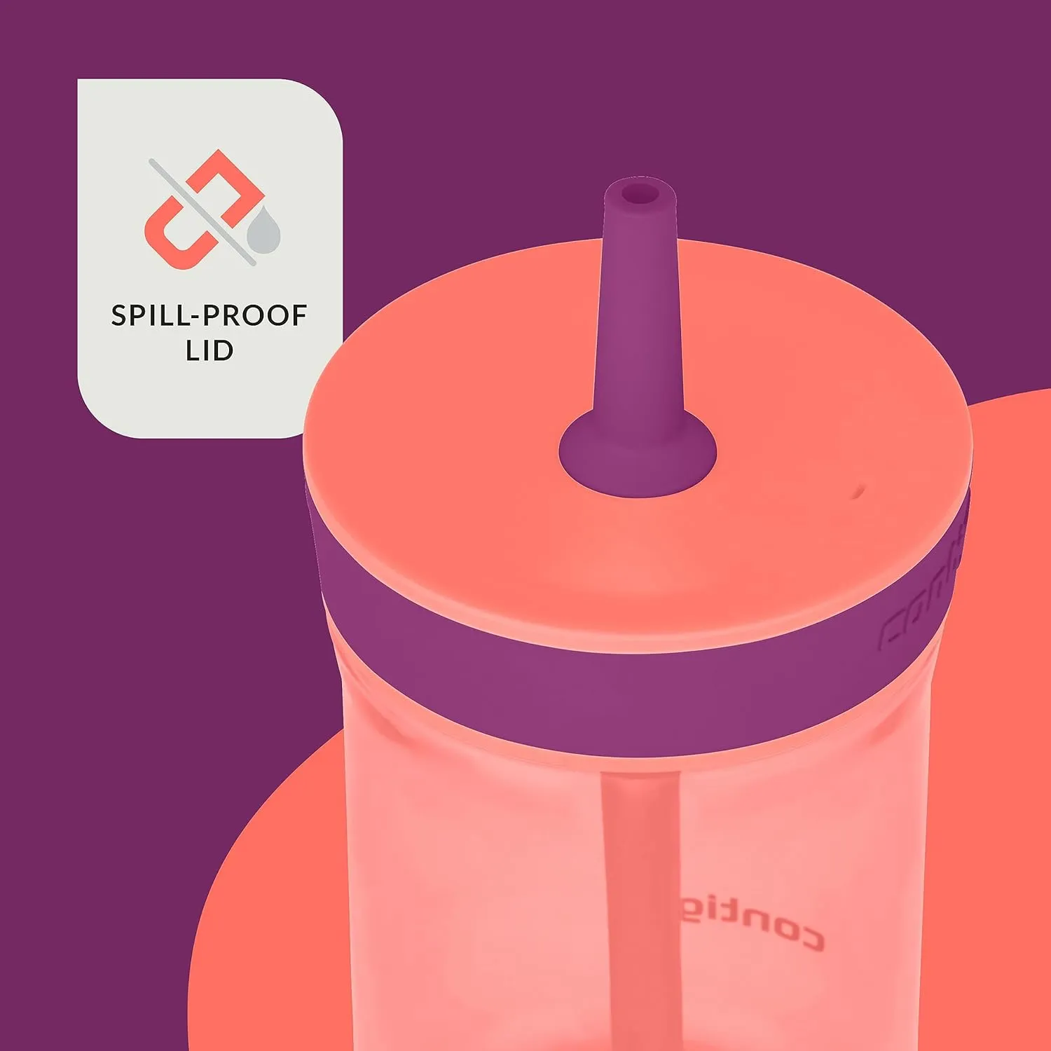 Contigo Kids’ Leighton Straw Tumbler with Spill-Proof Leak-Proof Lid, 14oz, Coral/Grape