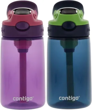 Contigo Kids Water Bottle, 14 oz with Autospout Technology – Spill Proof, Easy-Clean Lid Design – Ages 3 Plus, Top Rack Dishwasher Safe – Eggplant Punch & Blueberry Green Apple