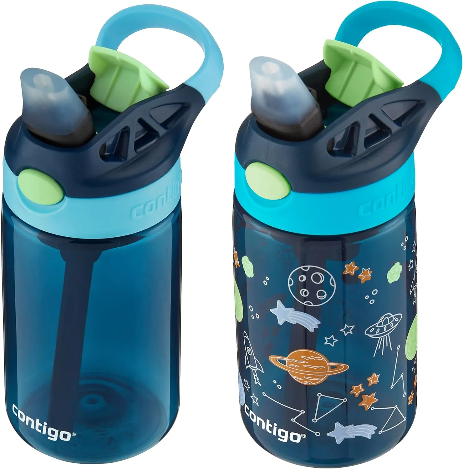 Contigo Kids Water Bottle with Redesigned AUTOSPOUT Straw, 14oz., 2 Pack, Blueberry and Blue Raspberry & Blueberry and Blue Raspberry with Cosmos
