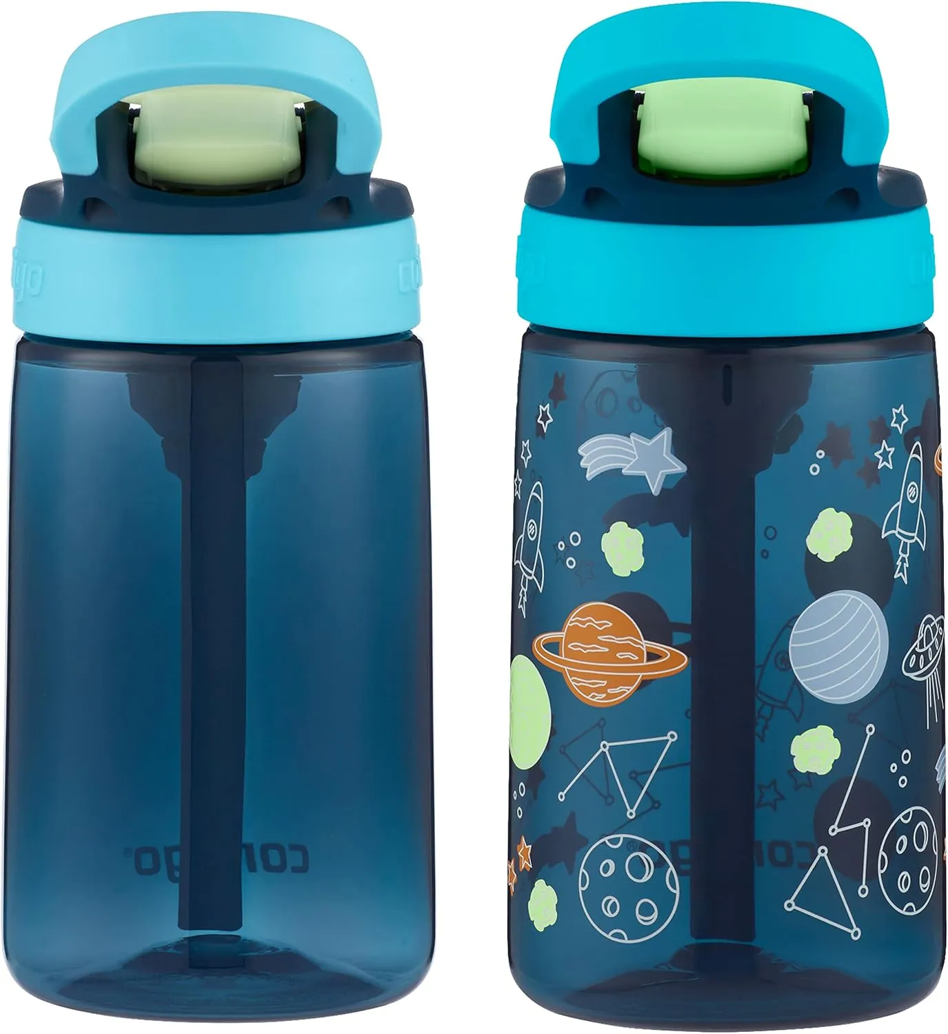 Contigo Kids Water Bottle with Redesigned AUTOSPOUT Straw, 14oz., 2 Pack, Blueberry and Blue Raspberry & Blueberry and Blue Raspberry with Cosmos