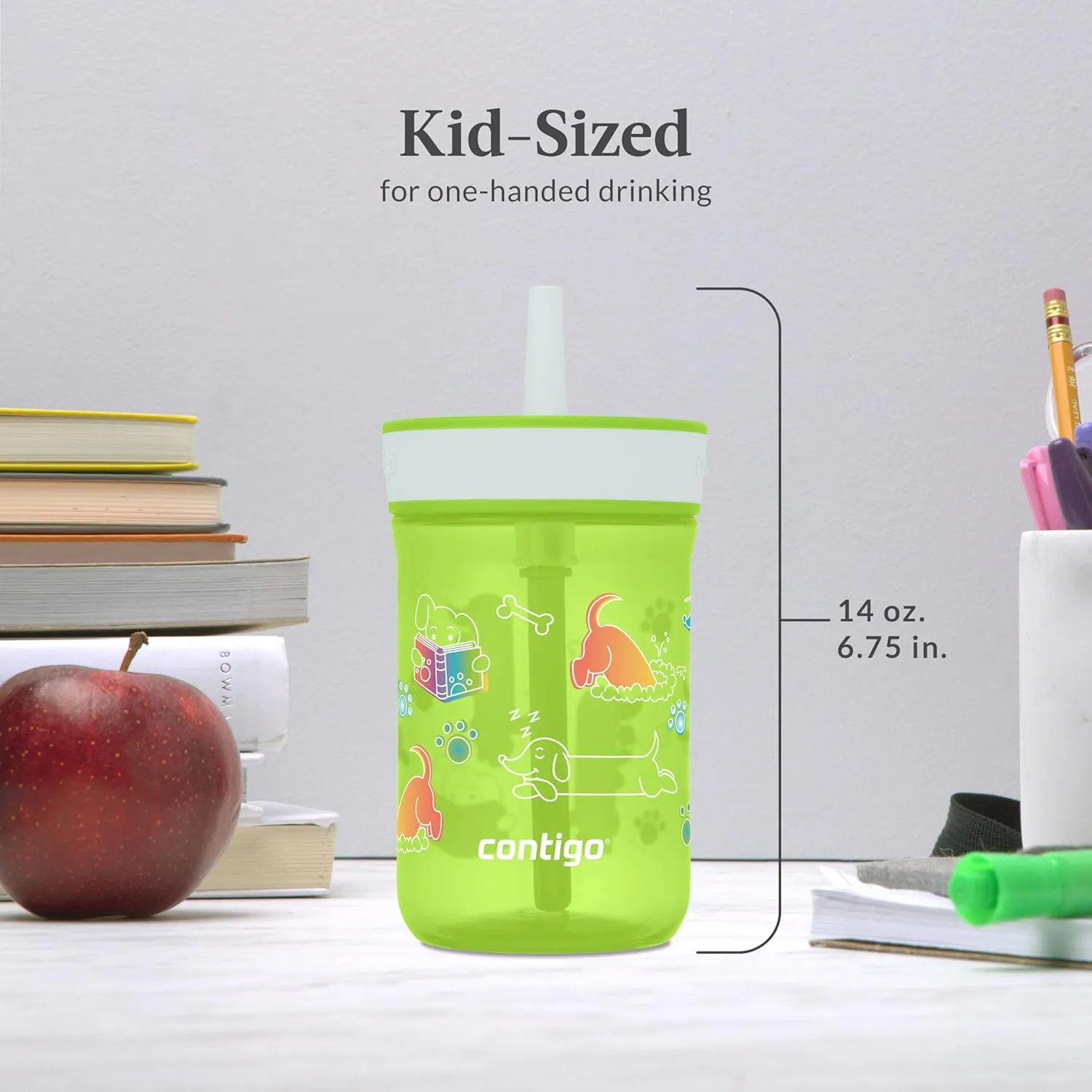 Contigo Leighton Straw Tumbler, 14 oz, Cool Lime (Dogs)