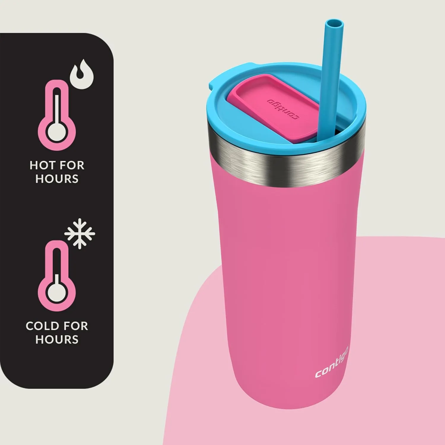 Contigo Streeterville Stainless Steel Tumbler with Straw, 24oz, Azalea