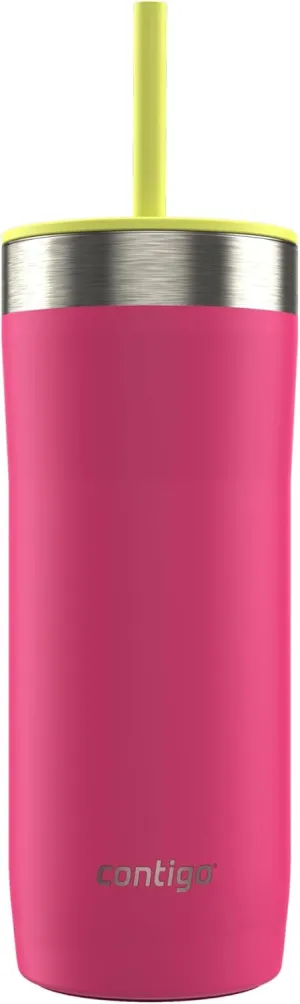 Contigo Streeterville Stainless Steel Vacuum-Insulated Tumbler with Straw and Splash-Proof Slider Lid, Keeps Drinks Hot up to 8hrs or Cold for 24hrs, Great for Travel/Work/School, 24oz Wildberry