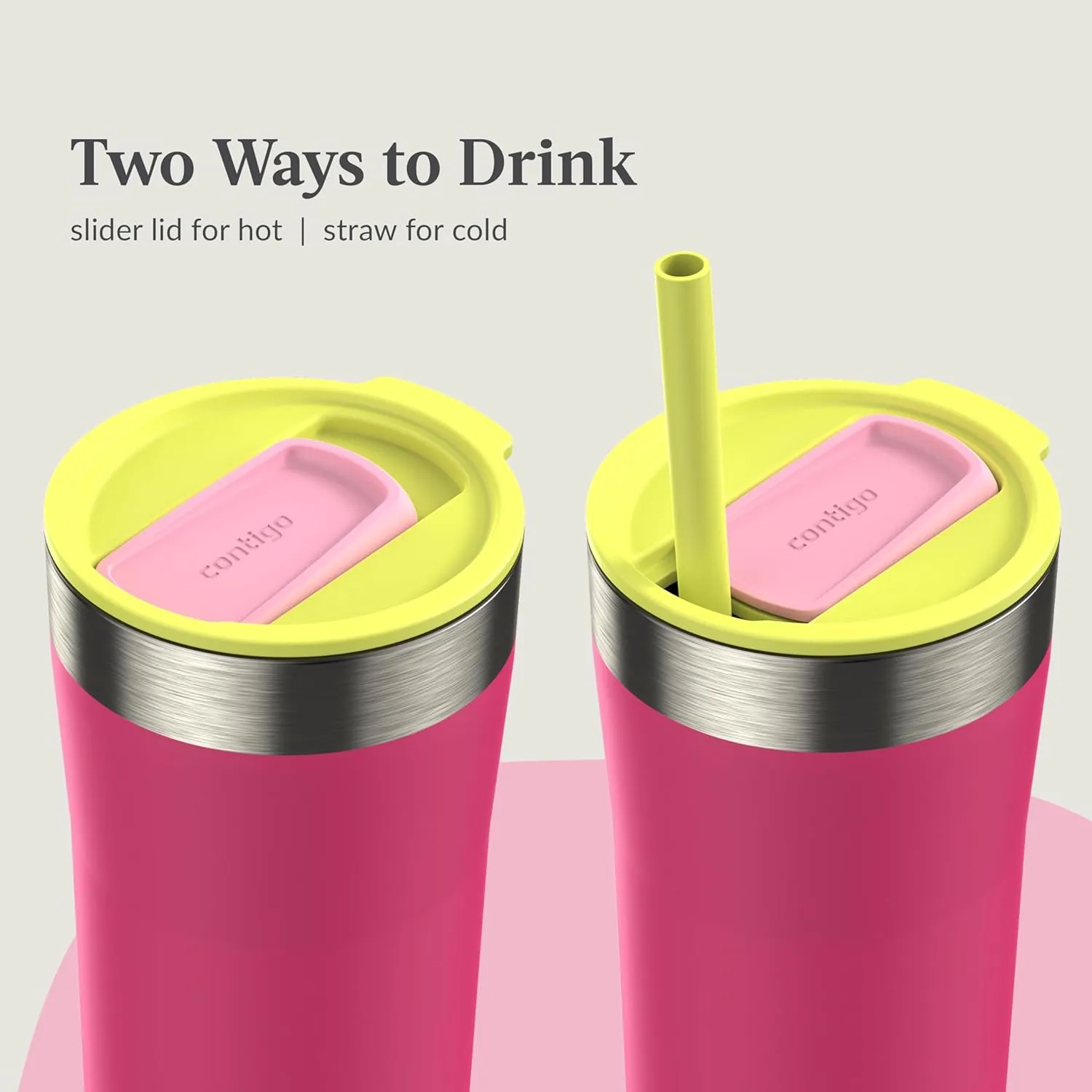 Contigo Streeterville Stainless Steel Vacuum-Insulated Tumbler with Straw and Splash-Proof Slider Lid, Keeps Drinks Hot up to 8hrs or Cold for 24hrs, Great for Travel/Work/School, 24oz Wildberry