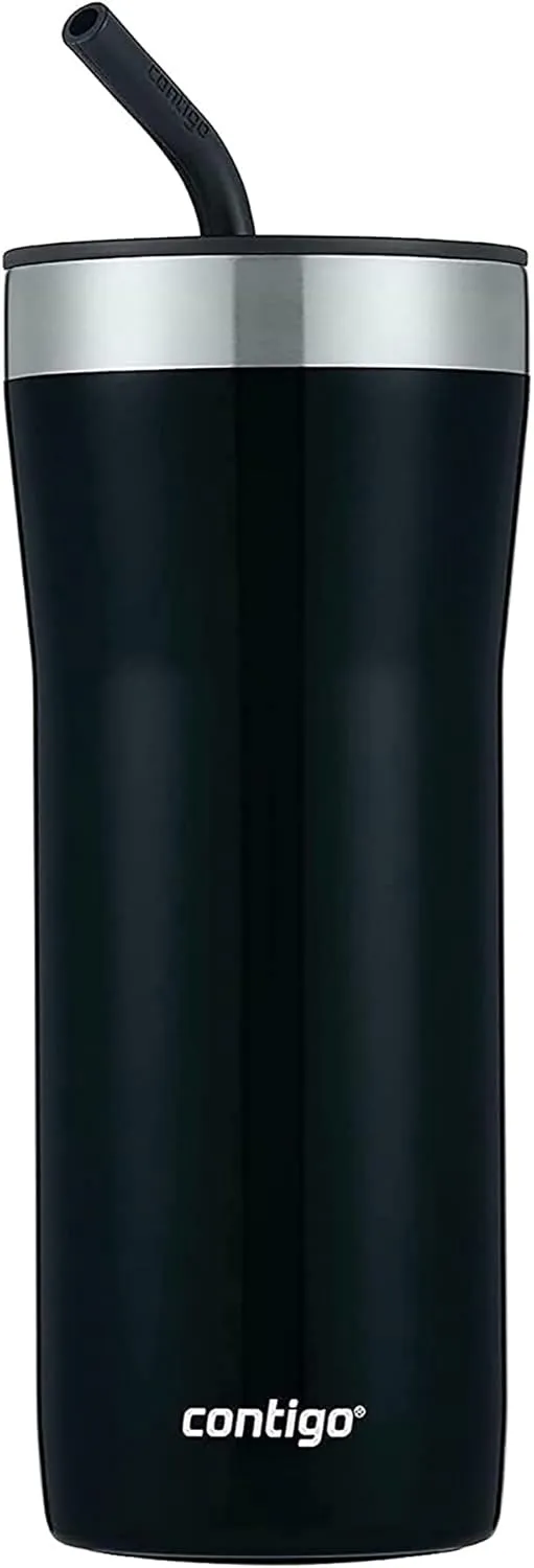 Contigo Streeterville Stainless Steel Vacuum-Insulated Tumbler with Straw and Splash-Proof Slider Lid, Keeps Drinks Hot up to 8hrs or Cold for 24hrs, Great for Travel/Work/School, 32oz Licorice