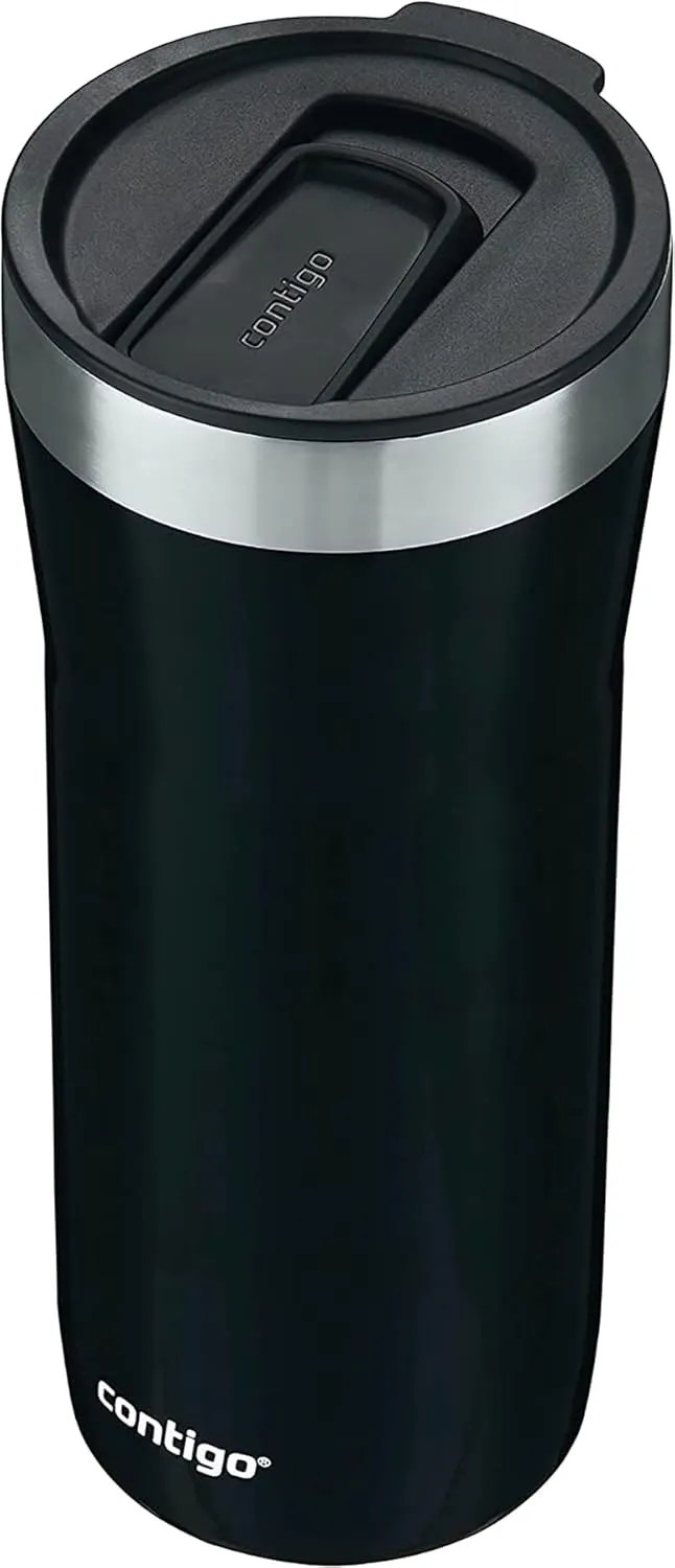 Contigo Streeterville Stainless Steel Vacuum-Insulated Tumbler with Straw and Splash-Proof Slider Lid, Keeps Drinks Hot up to 8hrs or Cold for 24hrs, Great for Travel/Work/School, 32oz Licorice