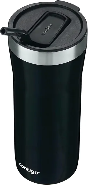 Contigo Streeterville Stainless Steel Vacuum-Insulated Tumbler with Straw and Splash-Proof Slider Lid, Keeps Drinks Hot up to 8hrs or Cold for 24hrs, Great for Travel/Work/School, 32oz Licorice