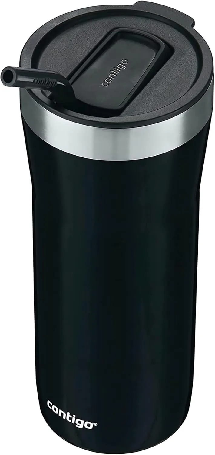 Contigo Streeterville Stainless Steel Vacuum-Insulated Tumbler with Straw and Splash-Proof Slider Lid, Keeps Drinks Hot up to 8hrs or Cold for 24hrs, Great for Travel/Work/School, 32oz Licorice