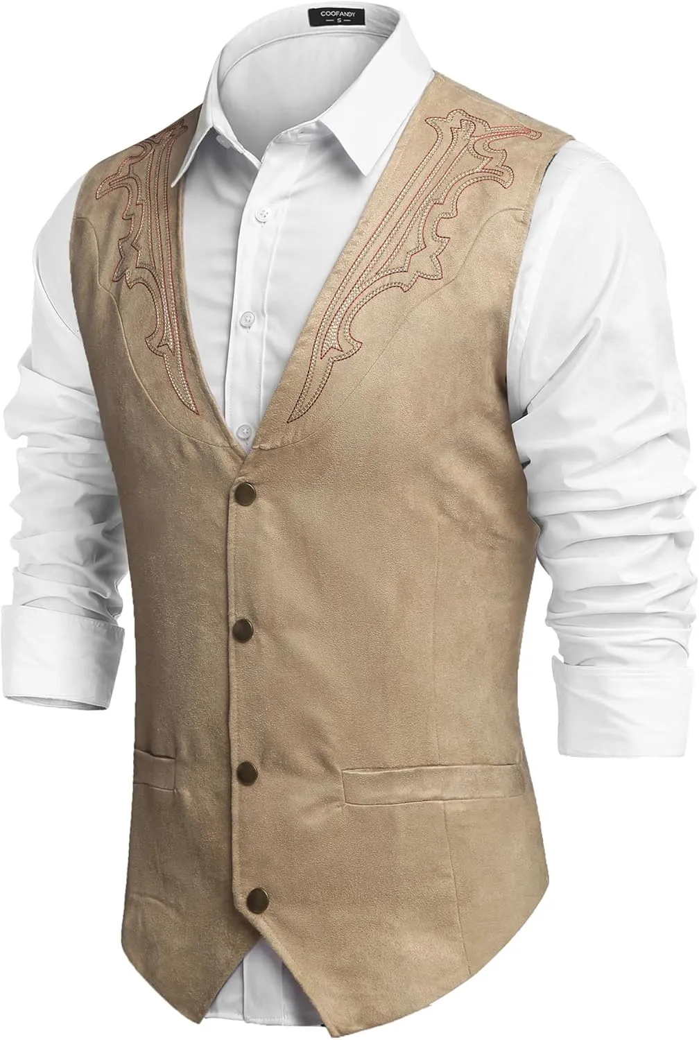 COOFANDY Men's Suede Leather Vest Cowboy Western Waistcoat Casual Slim Fit Suit Vest