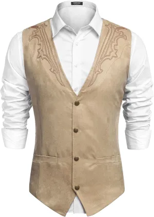 COOFANDY Men's Suede Leather Vest Cowboy Western Waistcoat Casual Slim Fit Suit Vest