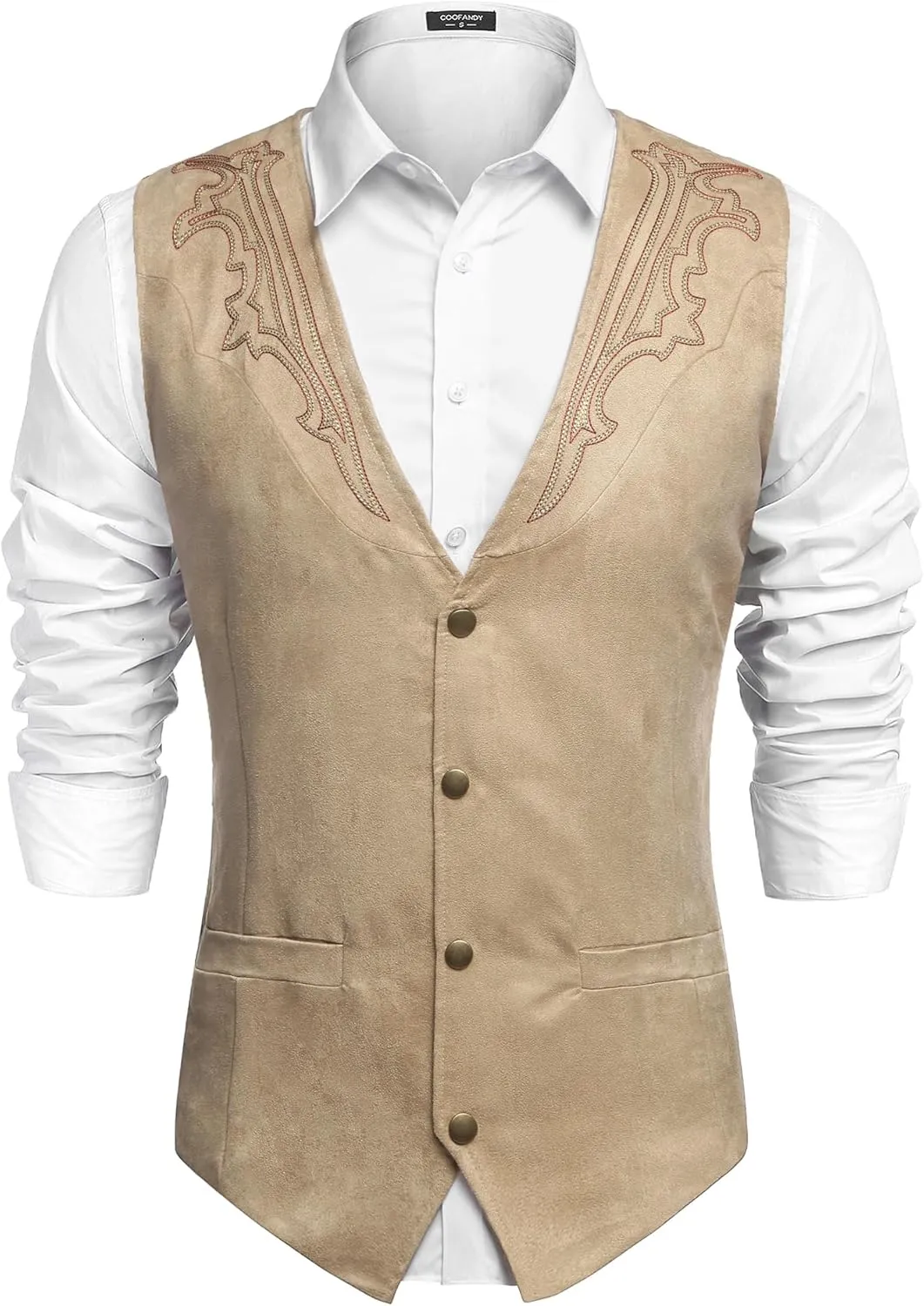 COOFANDY Men's Suede Leather Vest Cowboy Western Waistcoat Casual Slim Fit Suit Vest