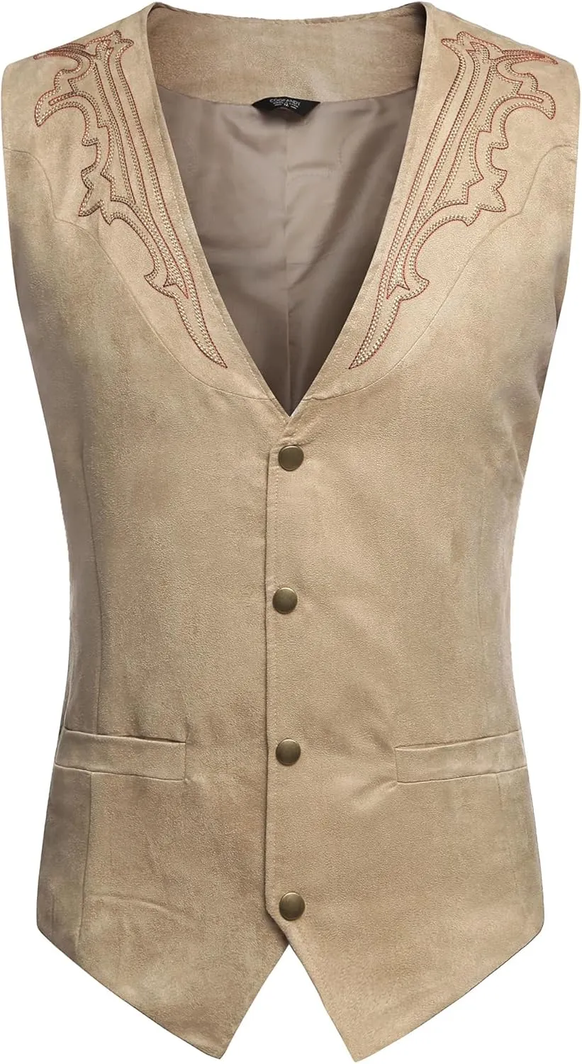 COOFANDY Men's Suede Leather Vest Cowboy Western Waistcoat Casual Slim Fit Suit Vest