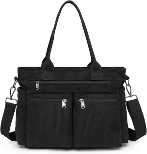 Corduroy Crossbody Tote Bag for Women Cute Shoulder Bag Large Messenger Bag Commuter School Purse Handbag Work Multi Pocket