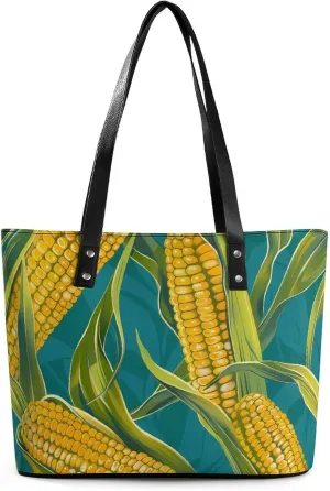 Corn Cob Cartoon Women's Tote Shoulder Bag Handbag Top Handle Leather 29 * 34 * 14cm