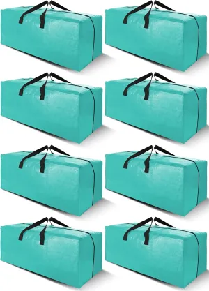 Cosy Family 8 Pack Heavy Duty Extra Large Moving Bags with Backpack Straps - Strong Handles & Zippers, Storage Totes For Space Saving, Fold Flat, Alternative to Moving Box (40 gal, Aquamarine)