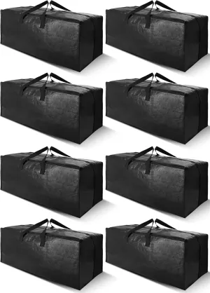 Cosy Family 8 Pack Heavy Duty Extra Large Moving Bags with Backpack Straps - Strong Handles & Zippers, Storage Totes For Space Saving, Fold Flat, Alternative to Moving Box (40 gal, Black)