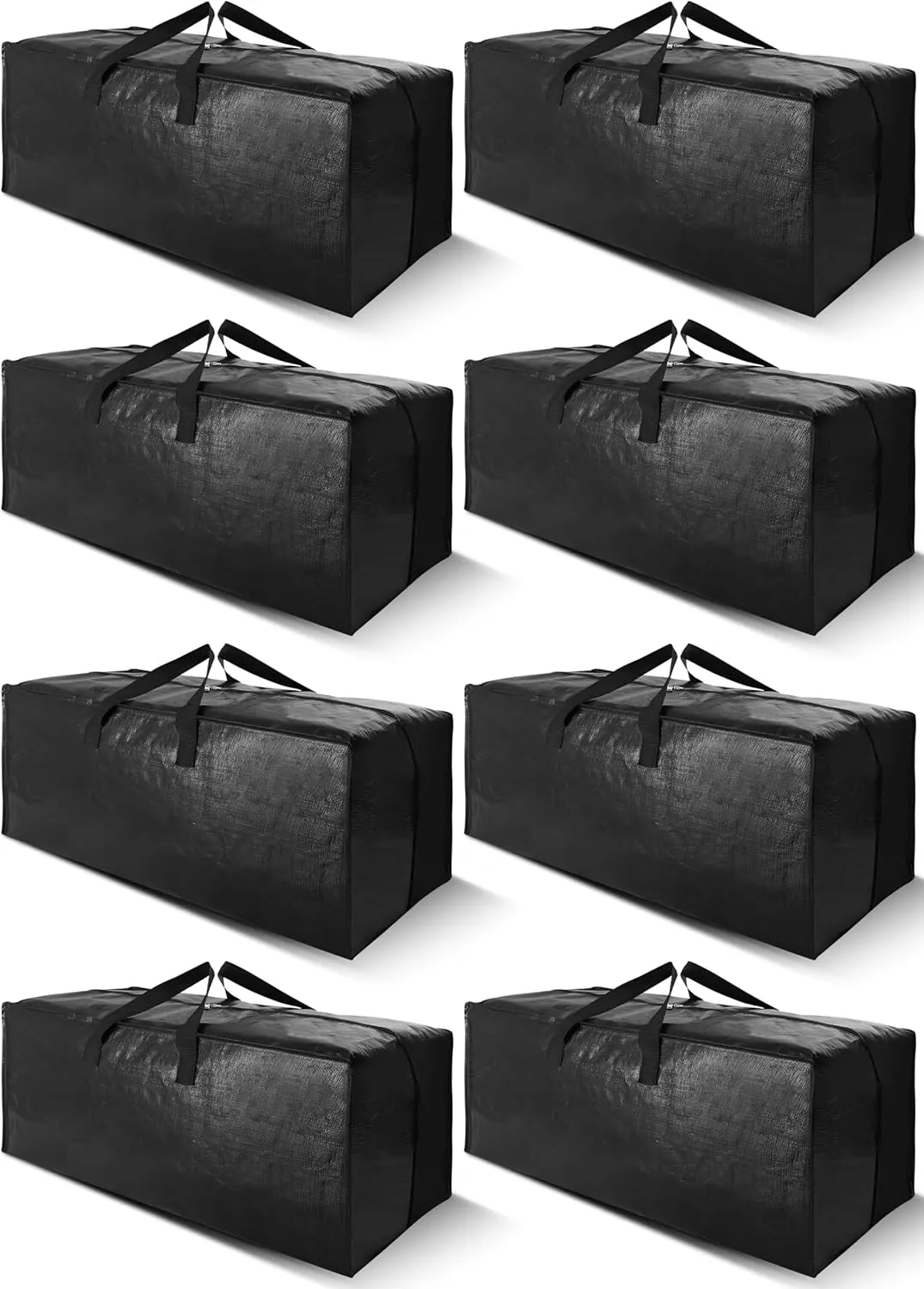 Cosy Family 8 Pack Heavy Duty Extra Large Moving Bags with Backpack Straps - Strong Handles & Zippers, Storage Totes For Space Saving, Fold Flat, Alternative to Moving Box (40 gal, Black)