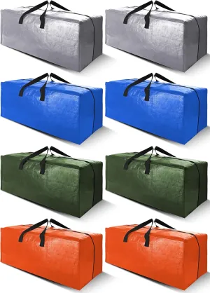 Cosy Family 8 Pack Heavy Duty Extra Large Moving Bags with Backpack Straps - Strong Handles & Zippers, Storage Totes For Space Saving, Fold Flat, Alternative to Moving Box (40 gal, Multicolored)