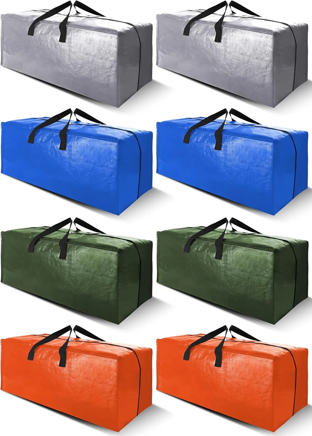 Cosy Family 8 Pack Heavy Duty Extra Large Moving Bags with Backpack Straps - Strong Handles & Zippers, Storage Totes For Space Saving, Fold Flat, Alternative to Moving Box (40 gal, Multicolored)